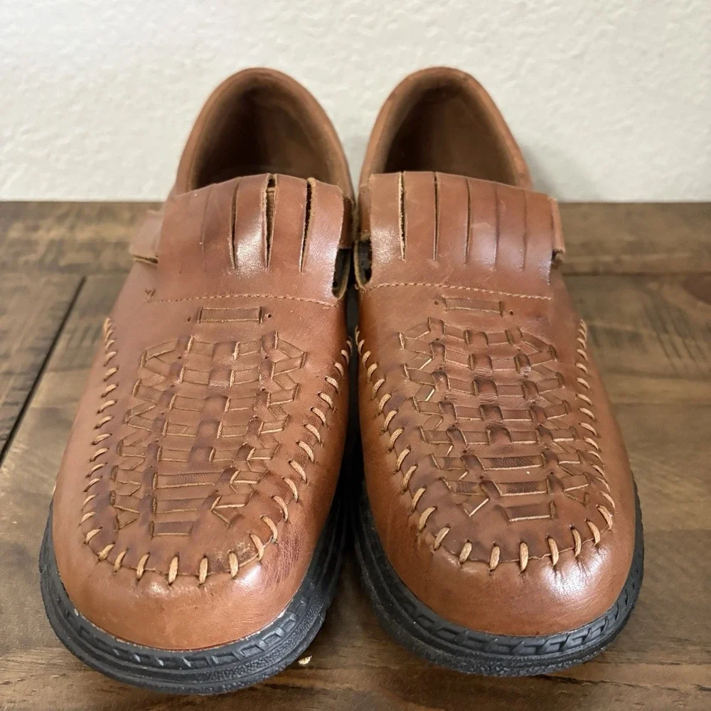 Dr. Scholl's Women's Timeless Mary Jane Flat Brown Woven Leather Shoes 8‎